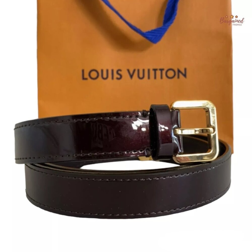 Authentic Louis Vuitton Amaranto Monogram Vernis Leather Gold Buckle Belt 75/30